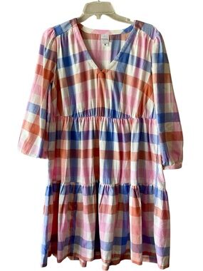 Hanna Andersson Pink Blue Orange Plaid Tiered Dress